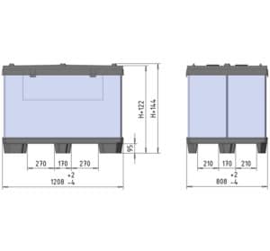 BOX TP CONTENEDOR 1200x800 9 pies o 3 patines esquema